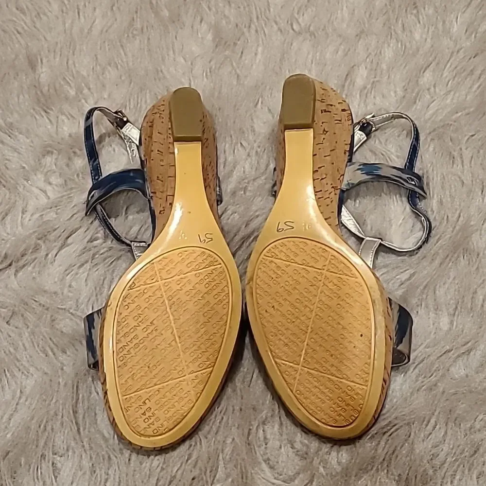 Bandolino‎ womens blue cork wedges with ankle strap size 9 1/2